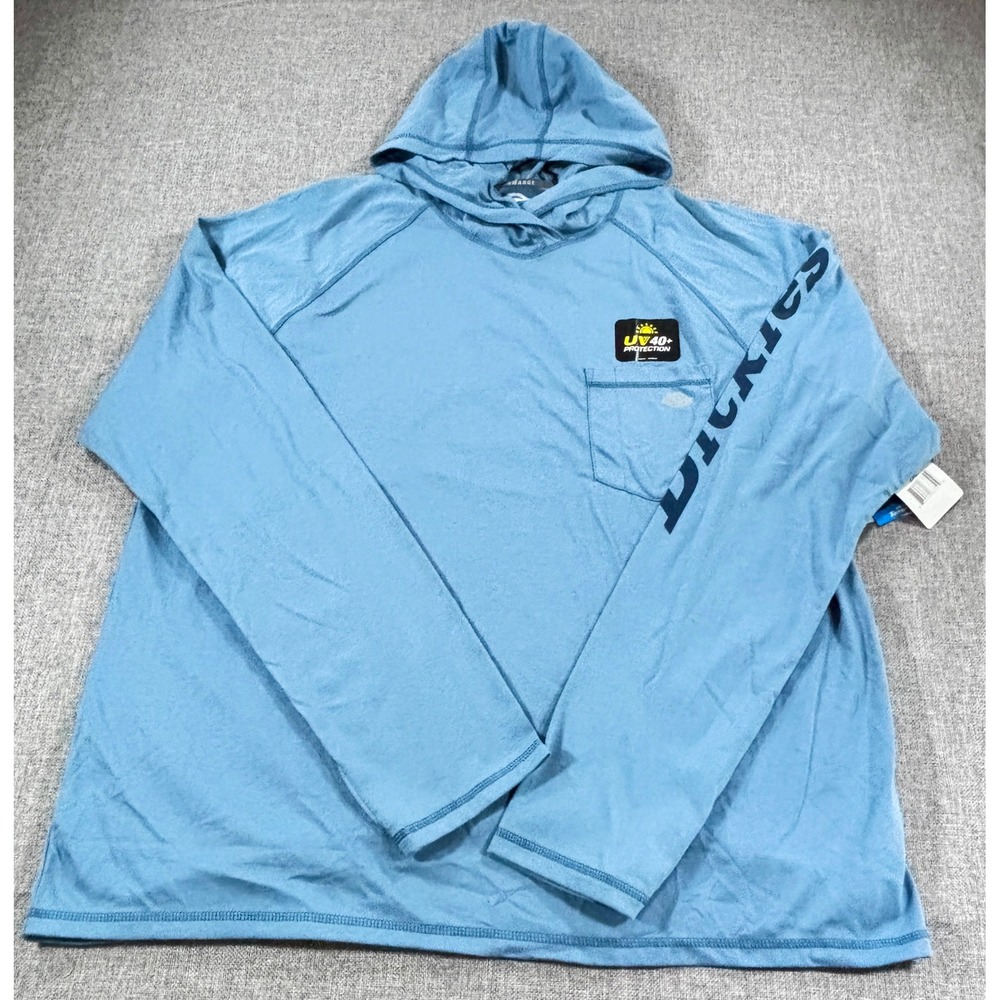 Dickies Mens Performance Workwear Hoodie 2XL Blue UV 40+ Cooling Temp Shirt NEW